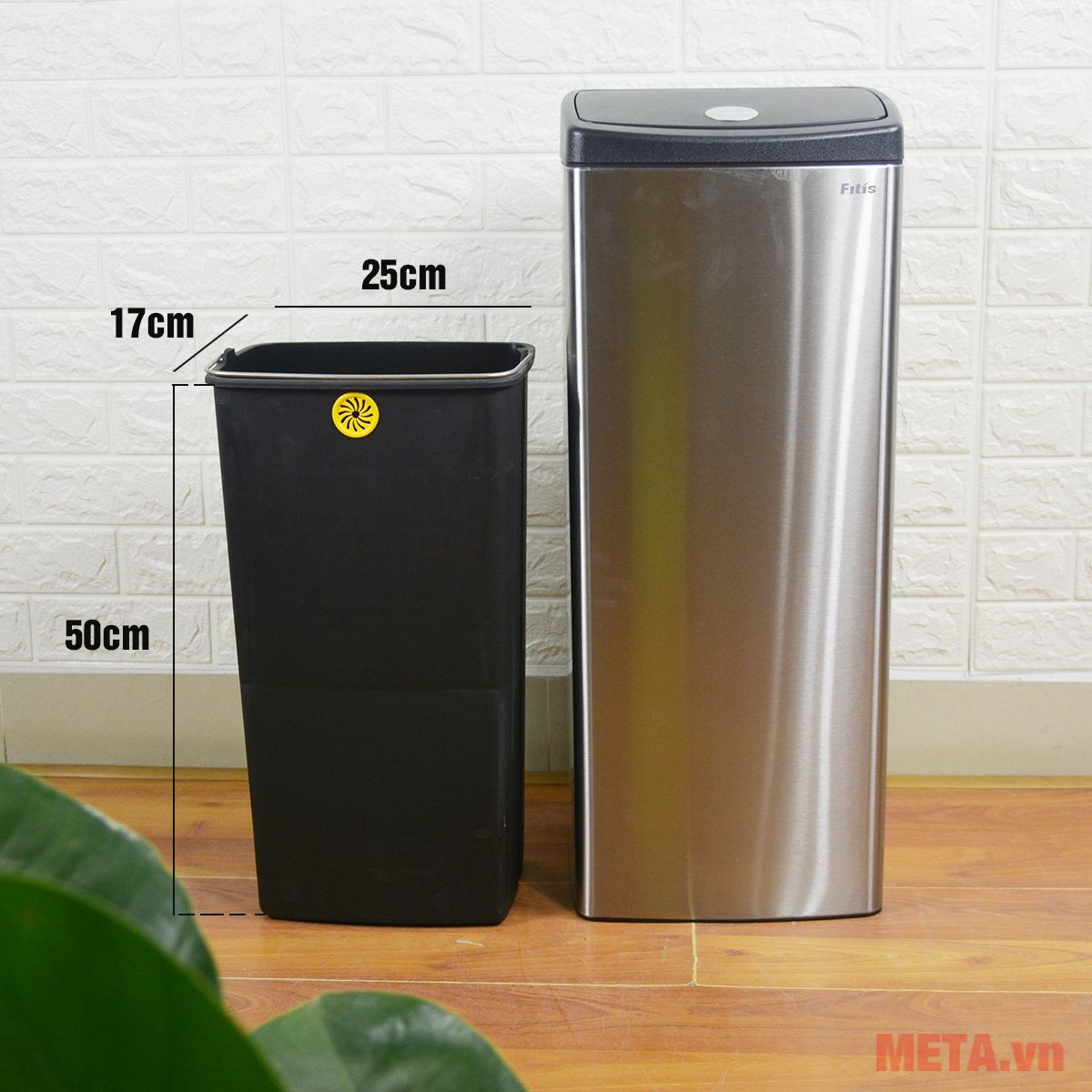 Thùng rác inox nhấn vuông lớn Fitis STL1-901 - 22 lít