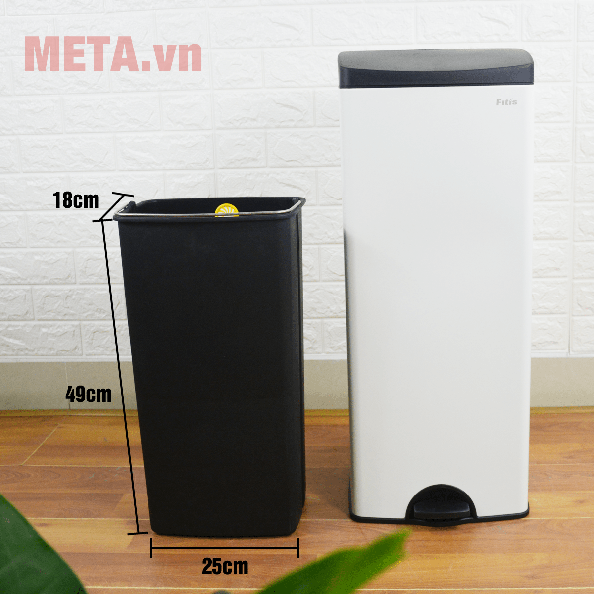 Thùng rác inox đạp vuông lớn Fitis SPL1-904 22 lít (trắng)