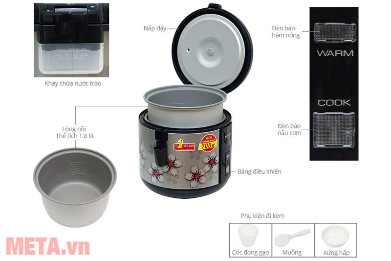 Nồi cơm điện Sharp nắp gài KS-NR181STV/SS - 1.8 lít