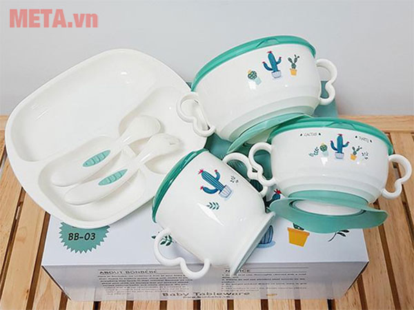 Bộ bát ăn dặm 11 chi tiết tập ăn cho bé Bonbébé BB-03