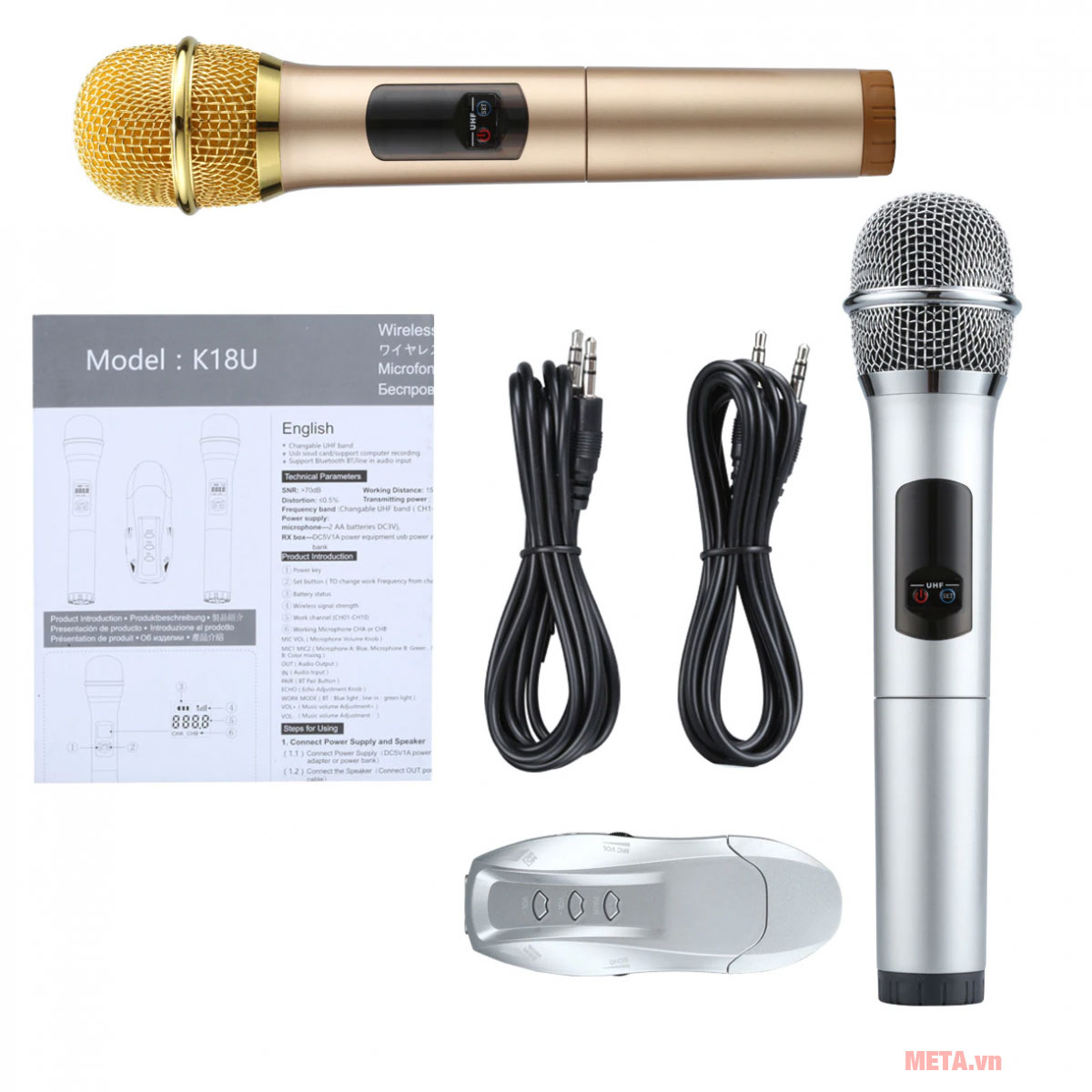 Micro karaoke không dây hát trên ô tô Excelvan K18U (02 mic, UHF)