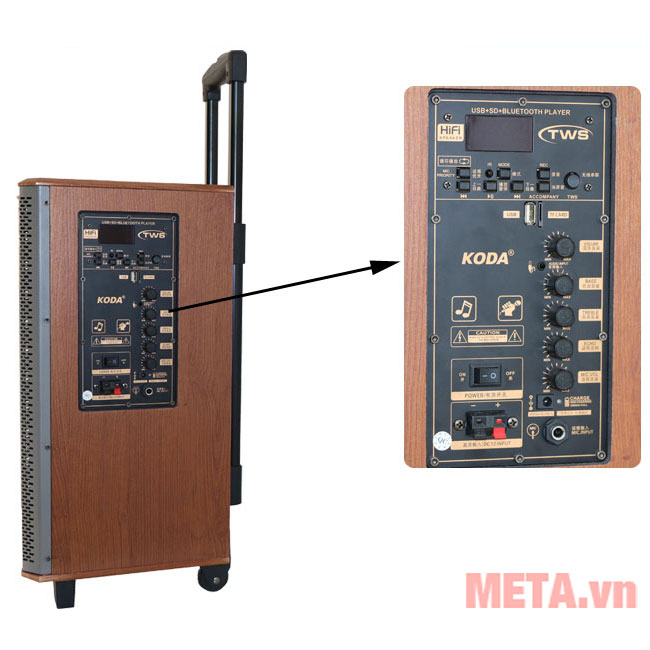 Loa kéo di động vỏ gỗ Koda KD1515 (kèm 2 mic không dây)