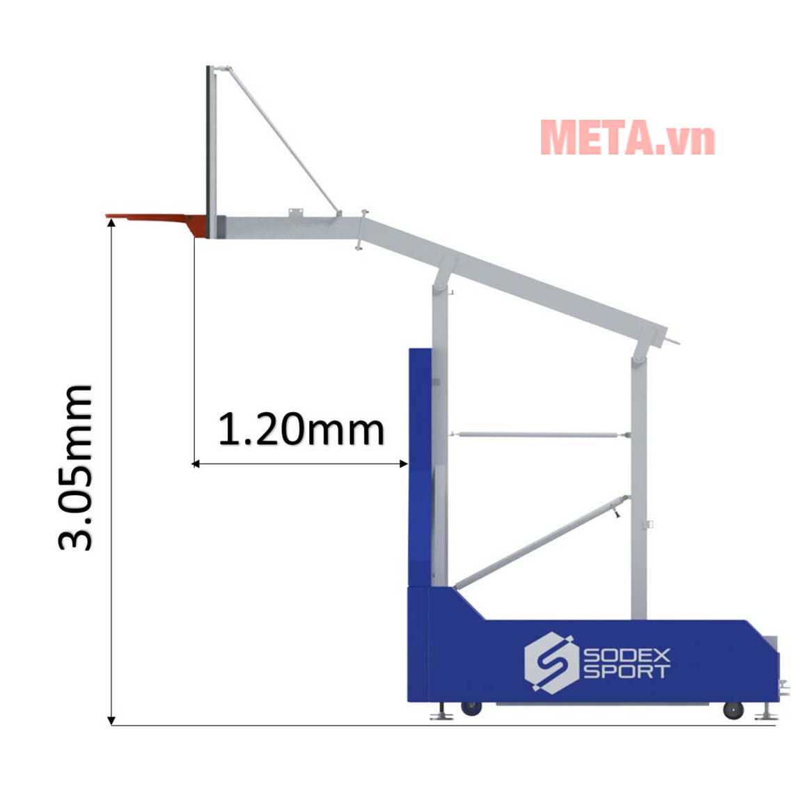 Trụ bóng rổ thi đấu di động xếp, tầm vươn 1.20m S14642-CPT