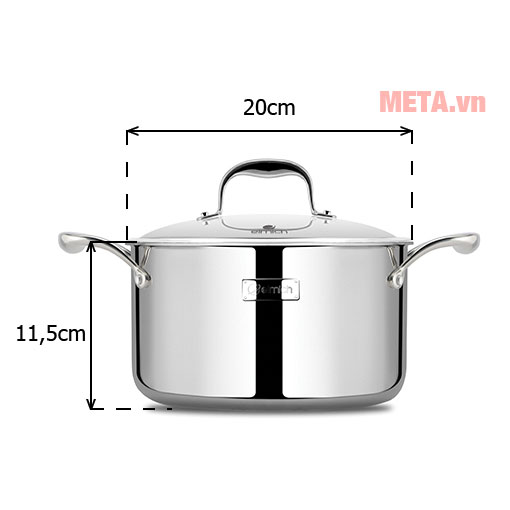 Nồi inox 3 lớp cao cấp đáy liền Tri-max XS EL-3747 size 20cm