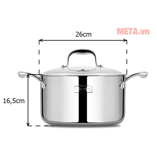 Nồi inox 3 lớp cao cấp đáy liền Tri-max XS EL-3749 size 26cm