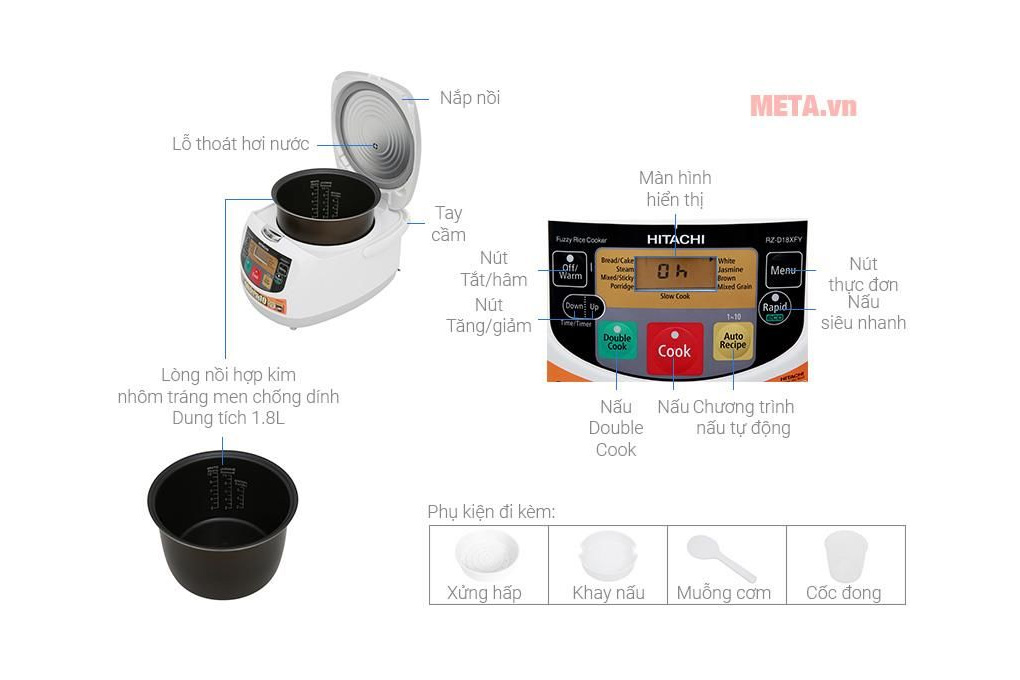 Nồi cơm điện Hitachi RZ-D18XFY 1.8 lít