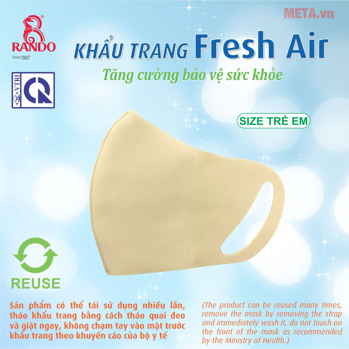 Khẩu trang vải kháng khuẩn Fresh Air Rando trẻ em (1 chiếc)