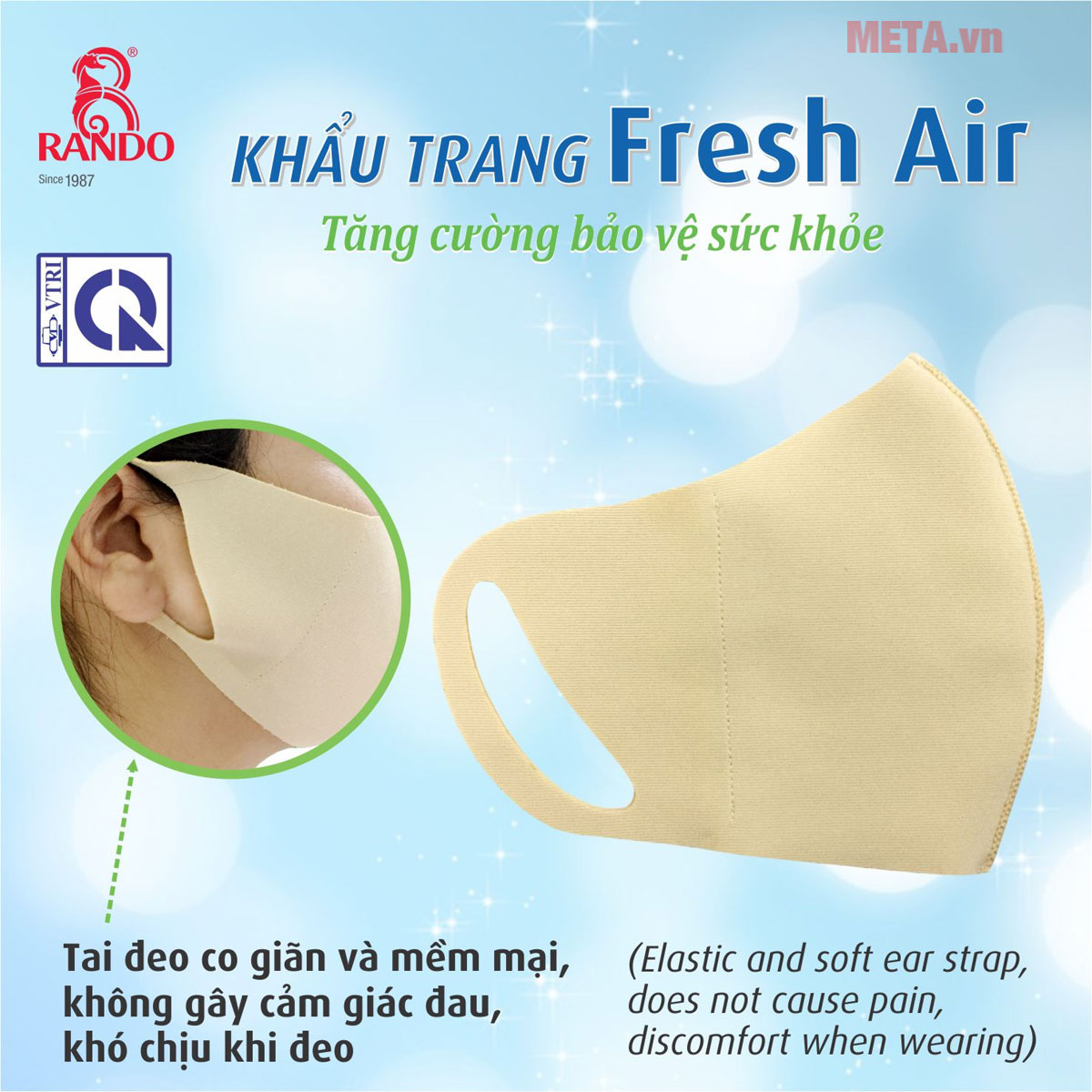 Khẩu trang vải kháng khuẩn Fresh Air Rando trẻ em (1 chiếc)