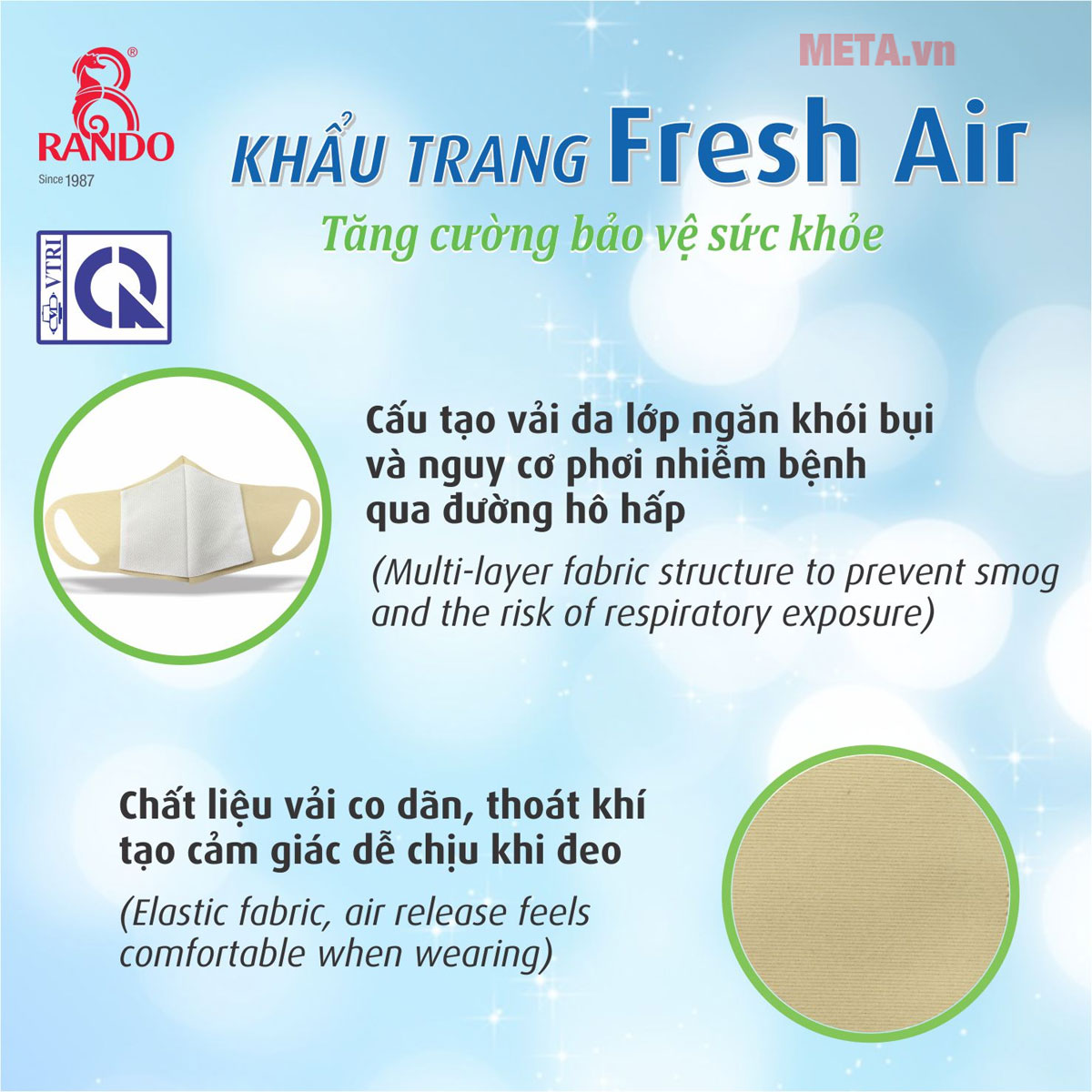 Khẩu trang vải kháng khuẩn Fresh Air Rando trẻ em (1 chiếc)