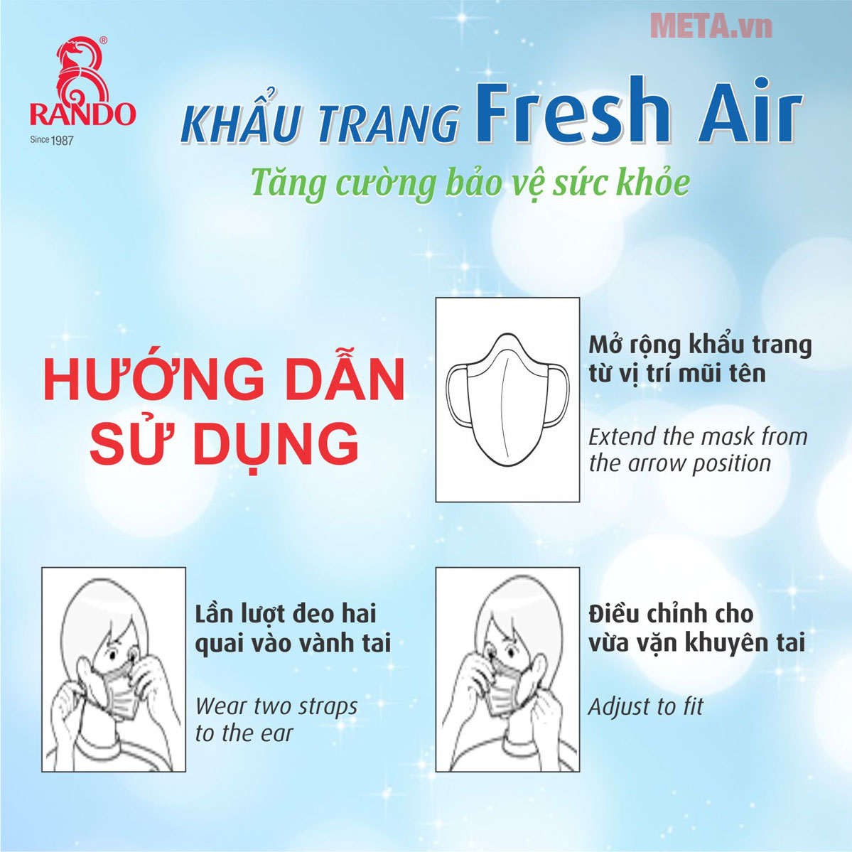 Khẩu trang vải kháng khuẩn Fresh Air Rando trẻ em (1 chiếc)
