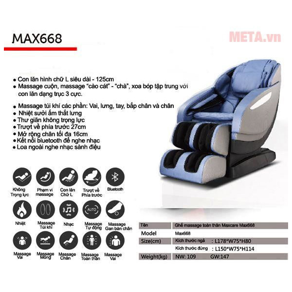 Ghế massage toàn thân Maxcare Max 668