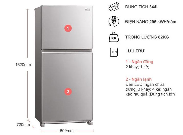 Tủ lạnh Mitsubishi Electric inverter 344 lít MR-FX43EN-GSL-V