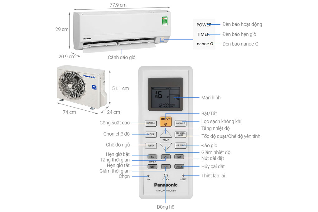 Điều hòa 1 chiều 9000 BTU Panasonic CU/CS-N9WKH-8