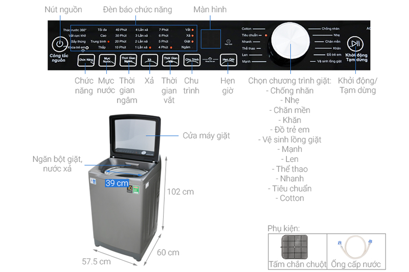 Máy giặt lồng đứng Aqua Inverter 10kg AQW-DR100ET(S)