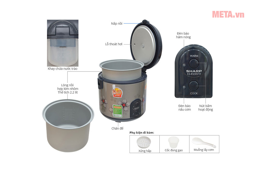 Nồi cơm điện Sharp KS-R231STV/SS 2,2 lít