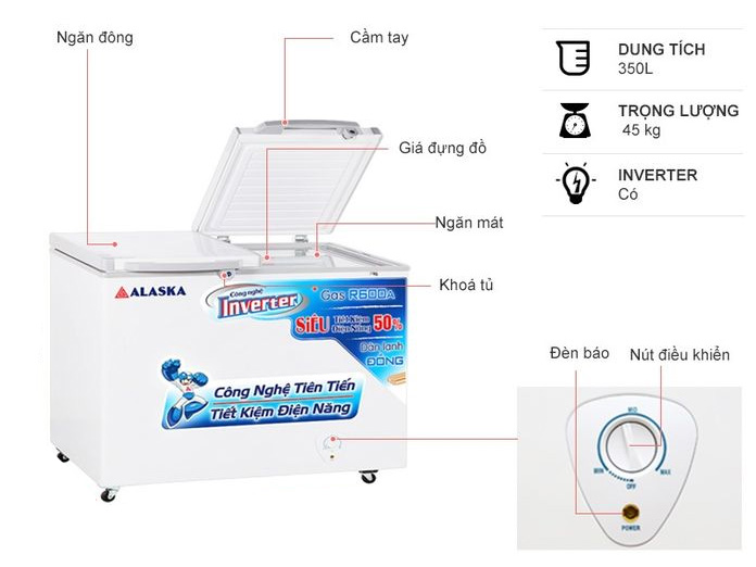 Tủ đông 2 ngăn Alaska 350 lít FCA-3600CI inverter