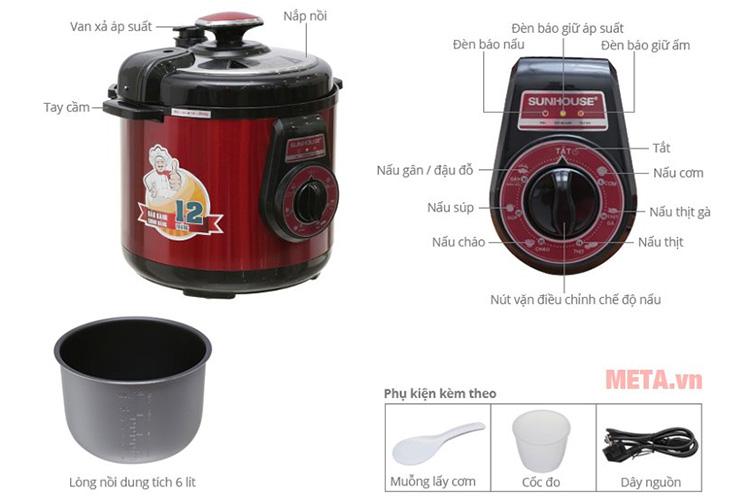 Nồi áp suất điện đa năng Sunhouse SHD1562 (6 lít)