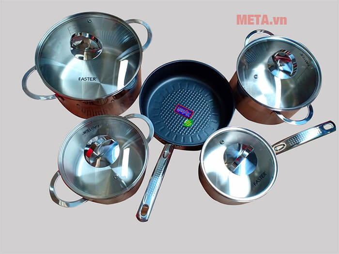 Bộ nồi inox 3 đáy Faster Melody (3 nồi, 1 chảo, 1 quánh)