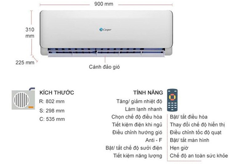 Điều hòa 2 chiều Inverter Casper GH-18TL22 (18000 BTU, Gas R410A)