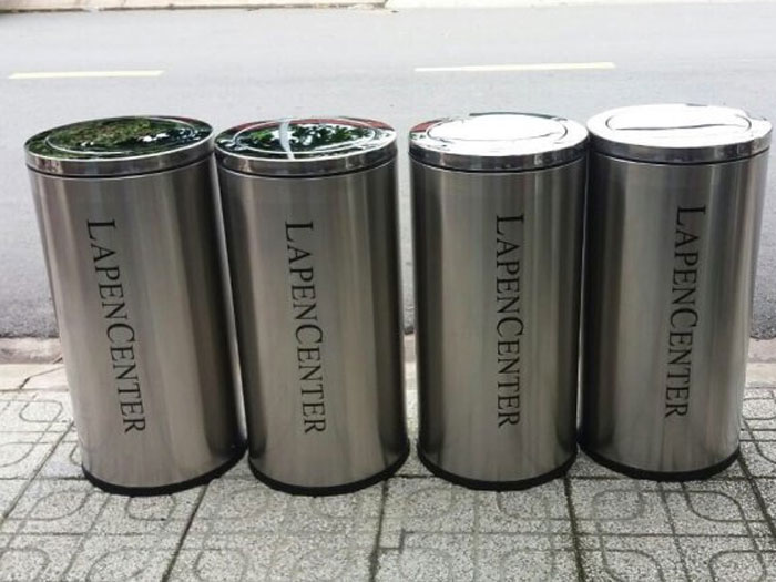 Thùng rác inox tròn lớn nắp bập bênh VietBin A35-P