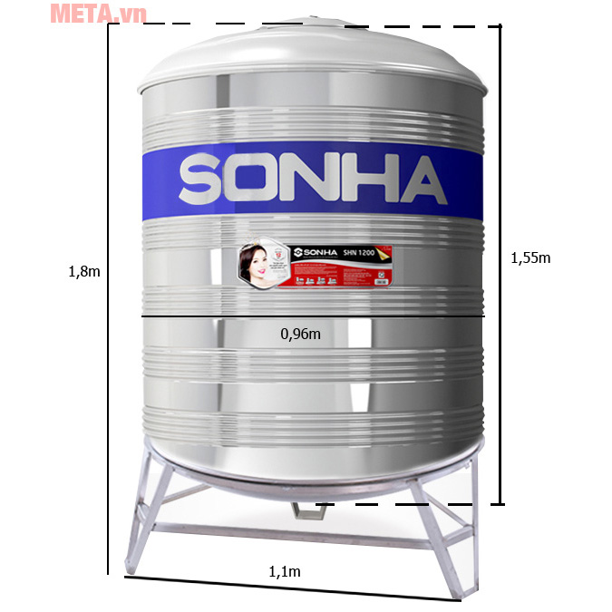 Bồn nước inox Sơn Hà đứng SH1000 (F960) - 1.000 lít