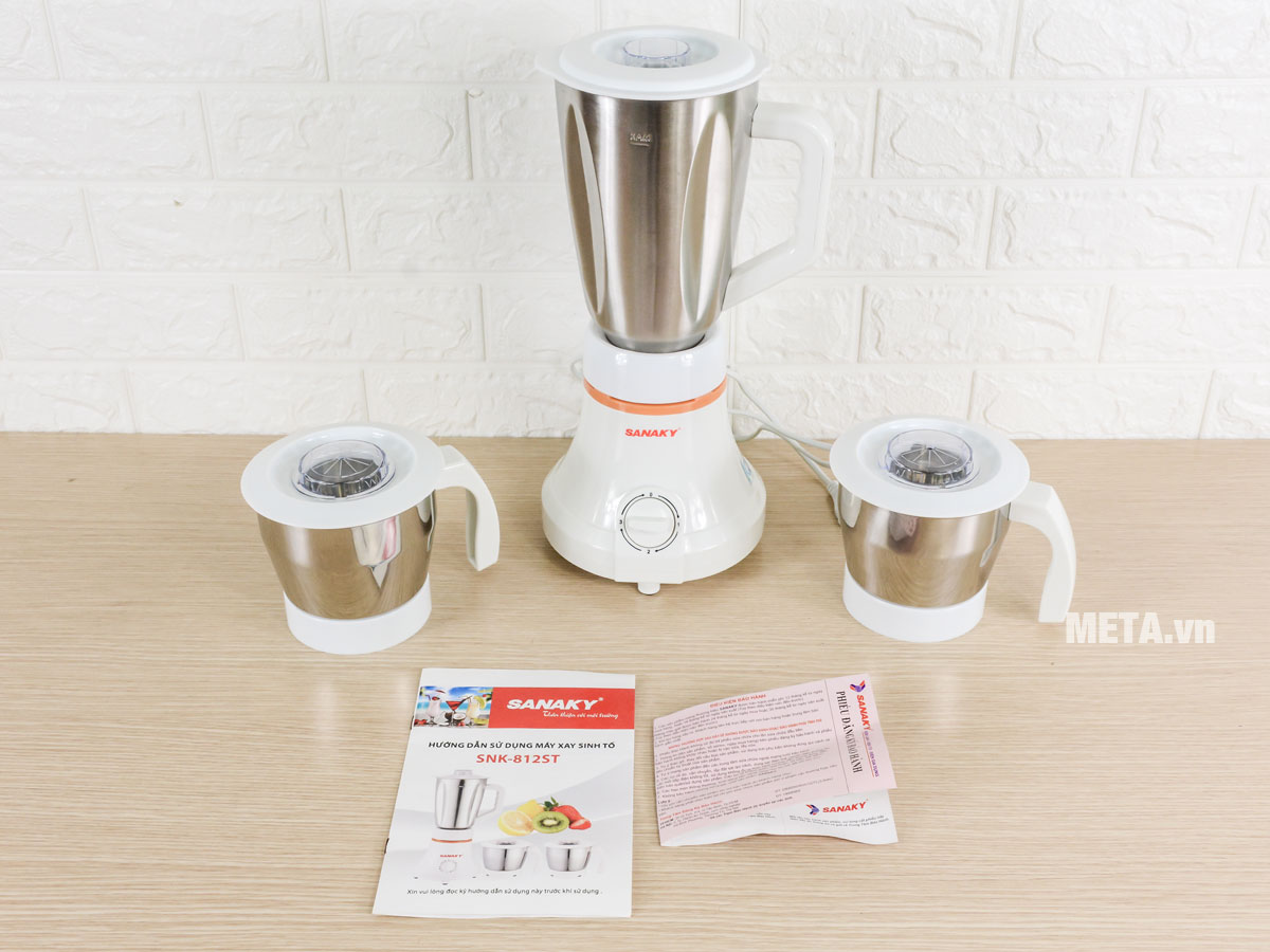 Máy xay sinh tố Sanaky SNK-812ST (450W - 3 cối xay inox)