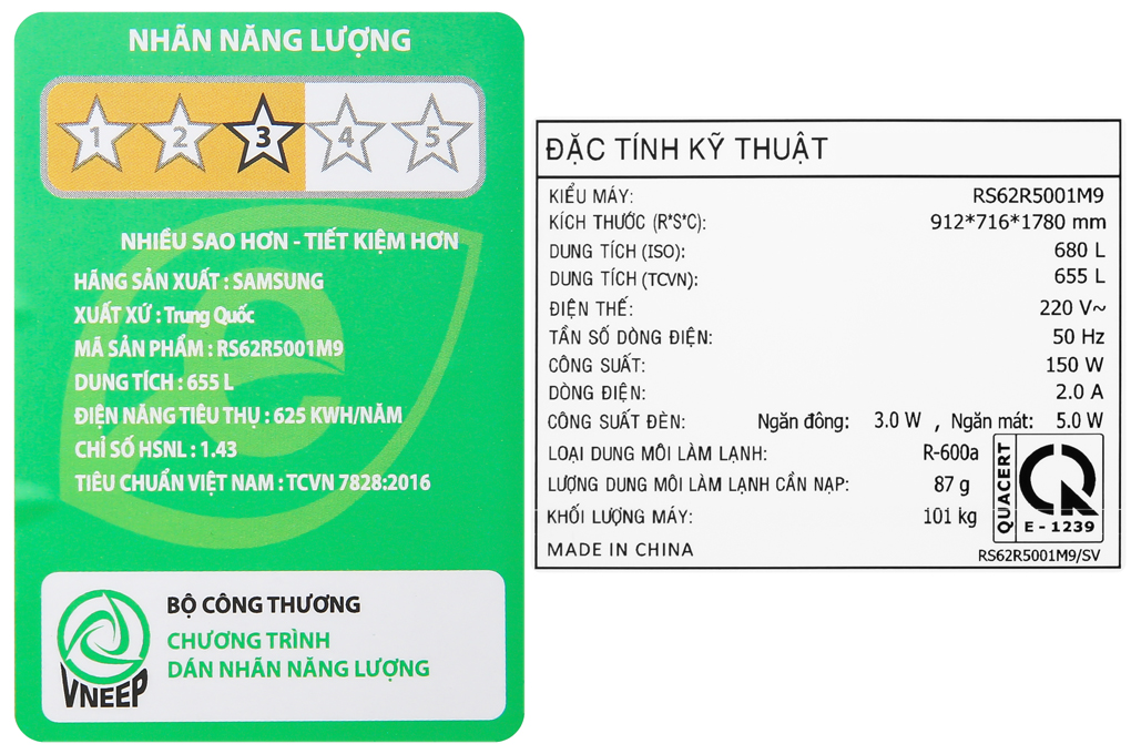 Tủ Lạnh Samsung Inverter 647 Lit Rs62r5001m9 Sv Meta Vn