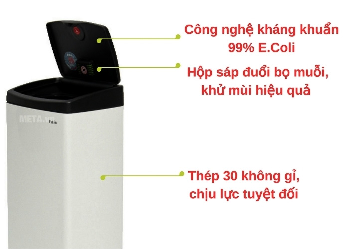 Thùng rác Inox nhấn vuông lớn Fitis STL1-904 - 22L (Trắng)