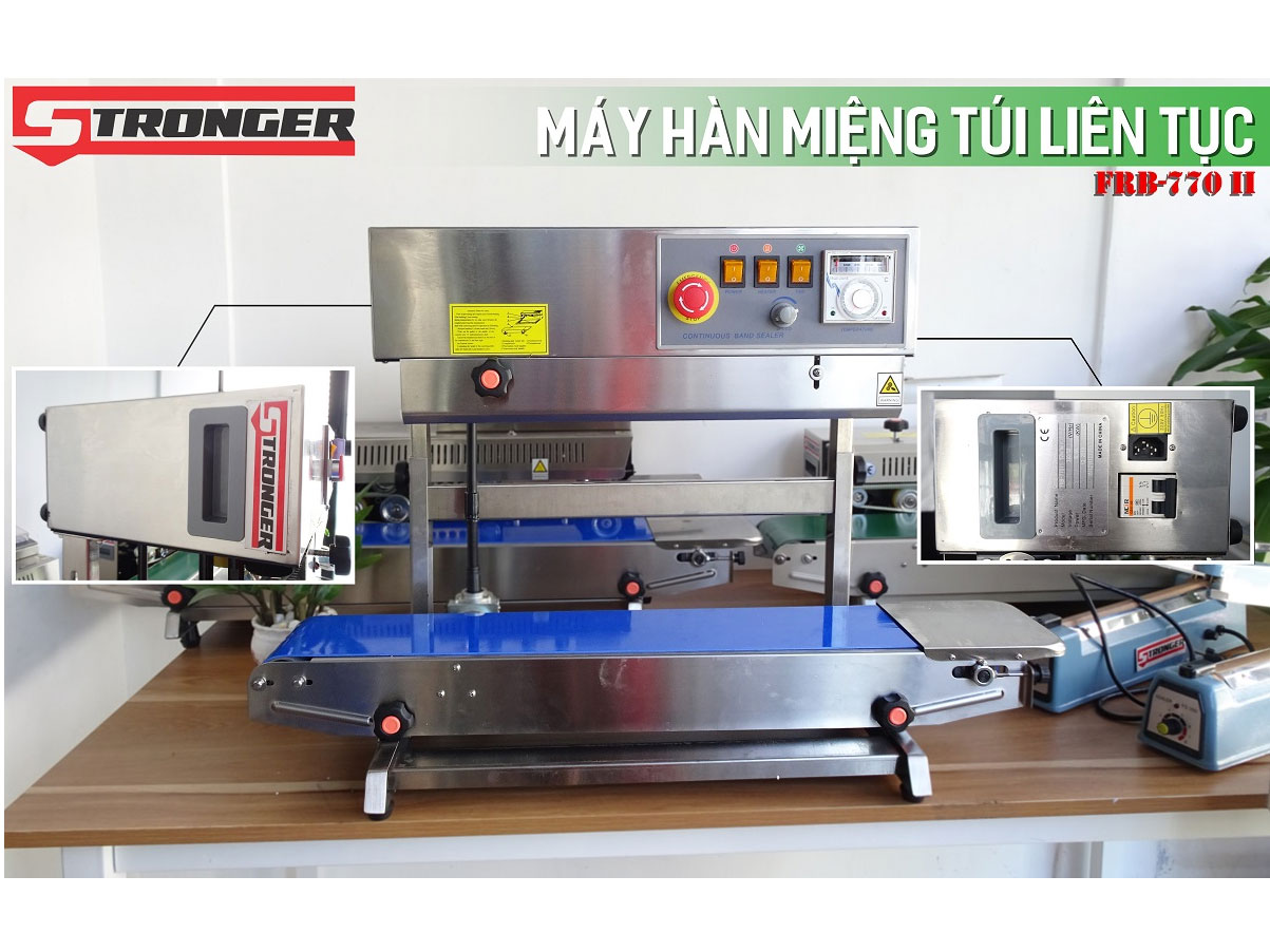 Máy hàn miệng túi liên tục không in date có thổi khí Stronger FRB-770I-II