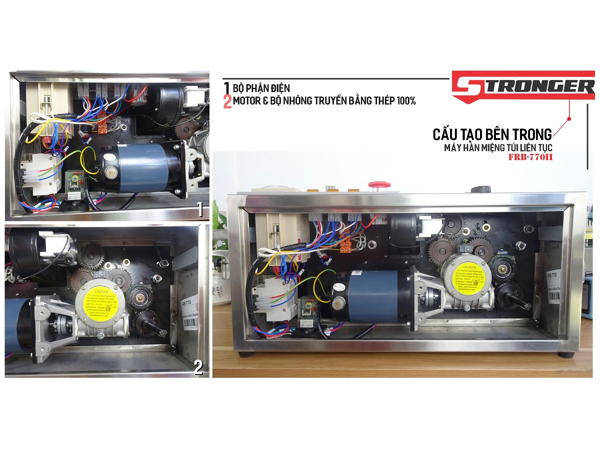 Máy hàn miệng túi liên tục không in date có thổi khí Stronger FRB-770I-II