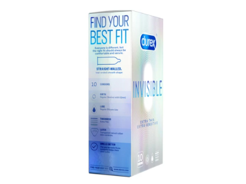 Bao cao su siêu mỏng Durex Invisible Extra Thin (Hộp 10 chiếc)