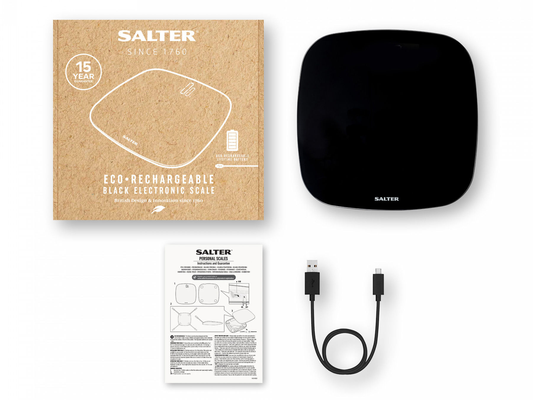 Cân sức khỏe ECO Salter UK, Pin sạc 9221BK3R