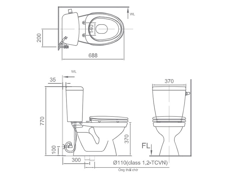 Bồn cầu Inax 2 khối C-117VAN/BW1 xả gạt, nắp êm