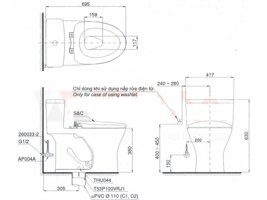 Bồn cầu Toto 1 khối, nắp đóng êm MS855DT3 (xả nhấn)
