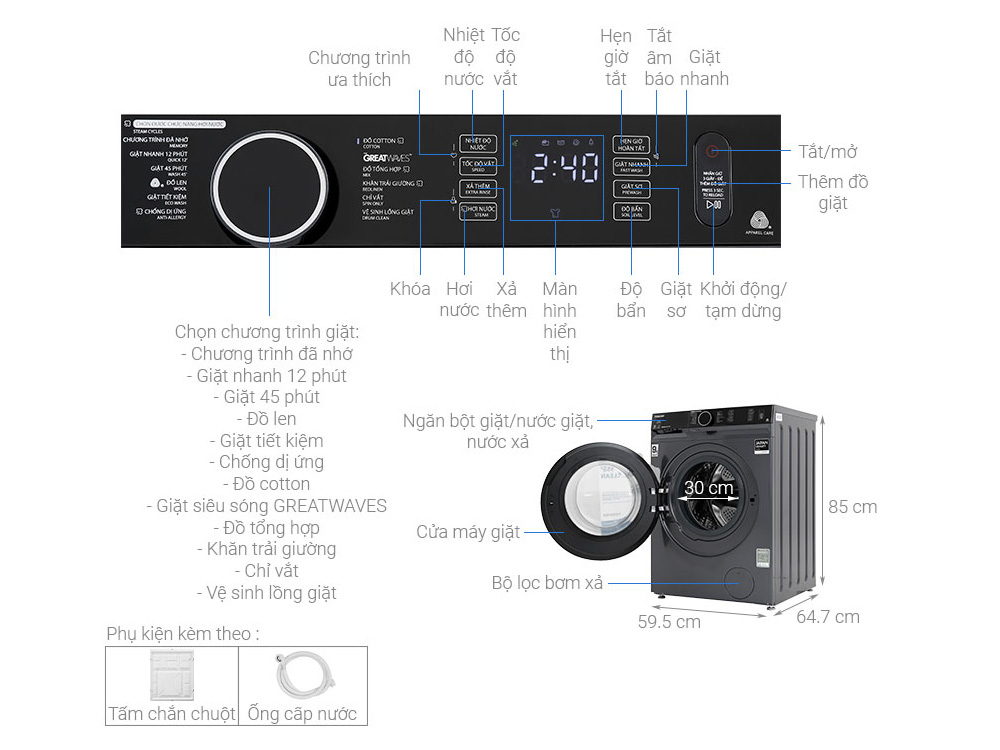 Máy giặt Toshiba inverter 9.5kg TW-BK105G4V(SS) -