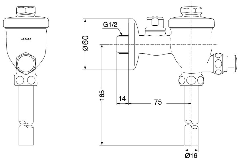 Van xả tiểu nam nhấn Toto DU601N