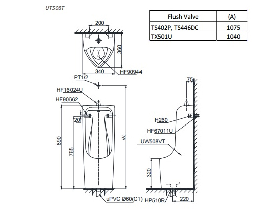 Bồn tiểu nam đặt sàn TOTO UT508T