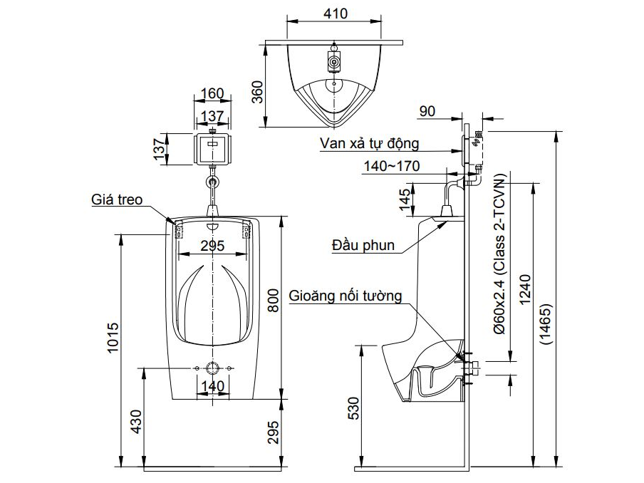Bồn tiểu nam treo tường Inax AU-411V (men Aqua Ceramic chống bám bẩn)