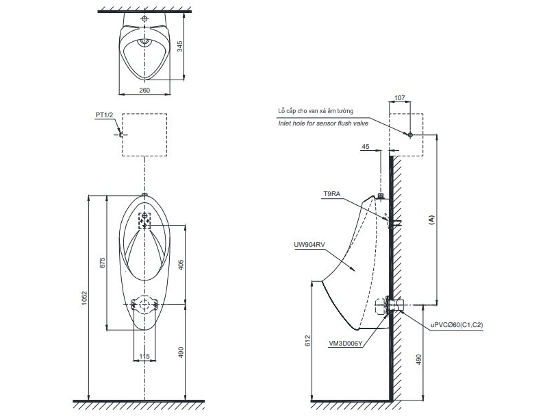 Bồn tiểu nam treo tường Toto UT904R