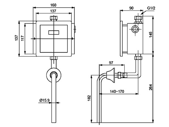 Van xả tiểu cảm ứng Inax OKUV-32SM dùng điện