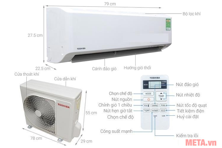 Điều hòa 1 chiều 12000 BTU Toshiba H13S3KS-V