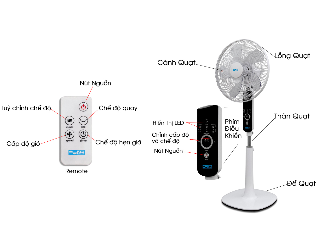 Quạt đứng AC ASF02A165 (55W) có điều khiển từ xa