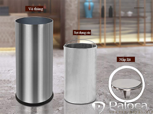 Thùng rác inox tròn nắp lật Paloca (250mm x 600mm)