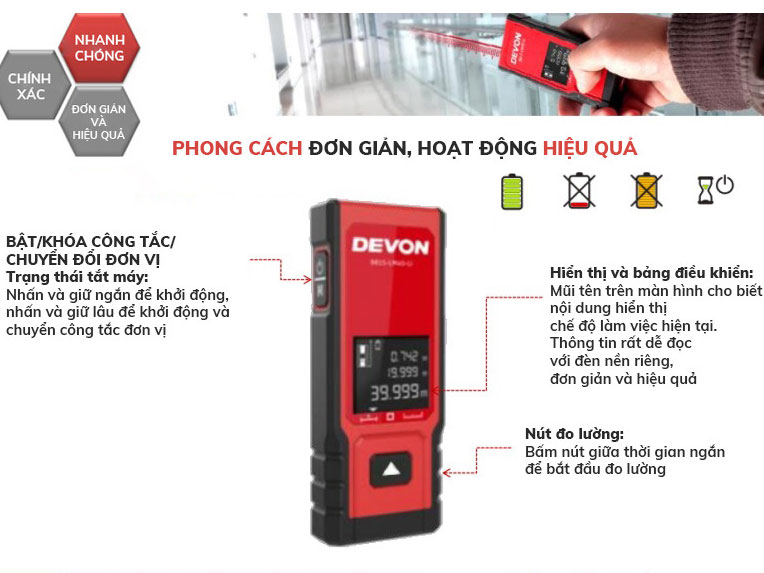 Máy đo khoảng cách laser 40m Devon 9815-LM40-Li
