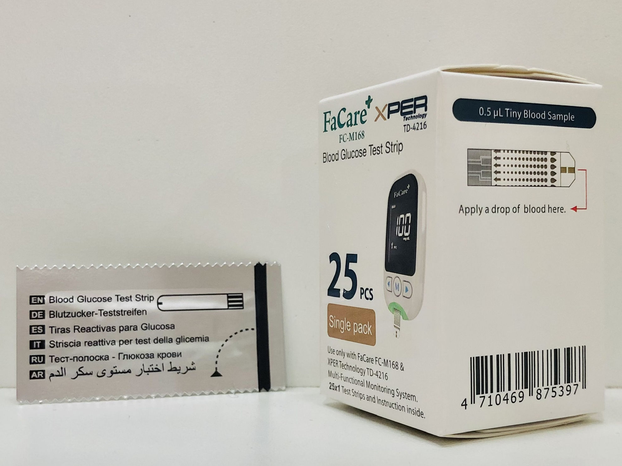 Hộp 25 que thử đường huyết (Glucose) và kim lấy máu cho máy đo đường huyết 5 trong 1 FC-M168