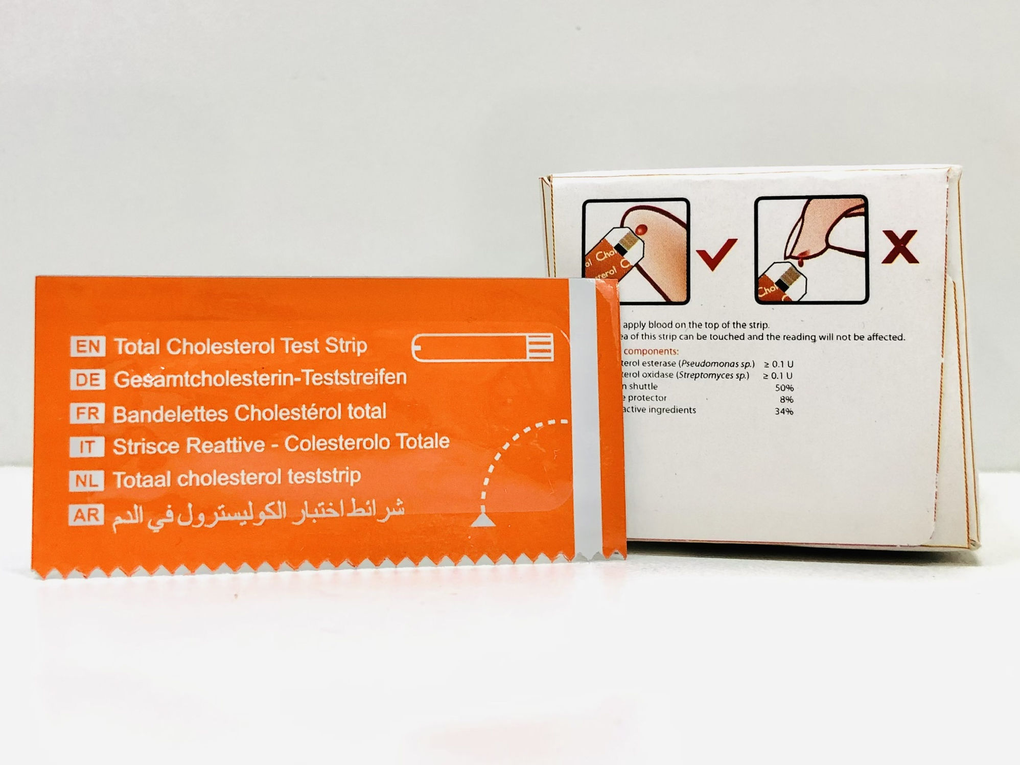 Hộp 10 que thử mỡ máu (Cholesterol) và kim lấy máu cho máy đo đường huyết 5 trong 1 FC-M168