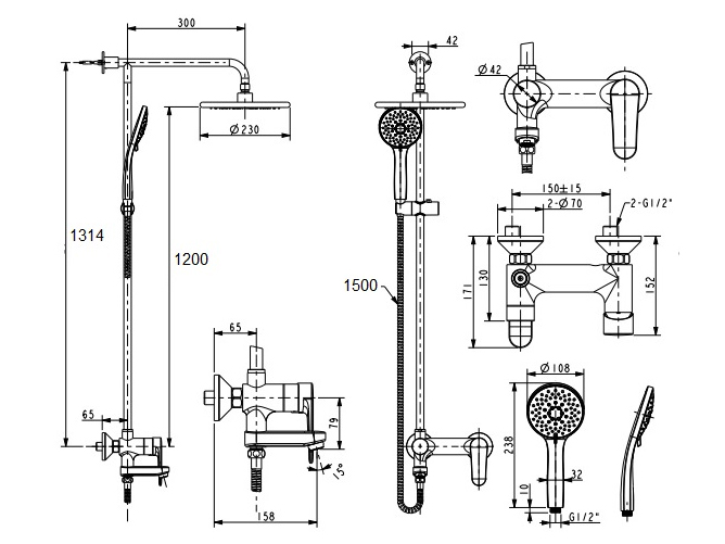 Bộ sen phun mưa American Standard Simplica WF-9089
