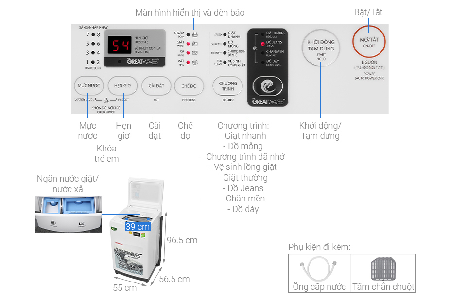 Máy giặt lồng đứng 9kg Toshiba AW-K1000FV(WW)