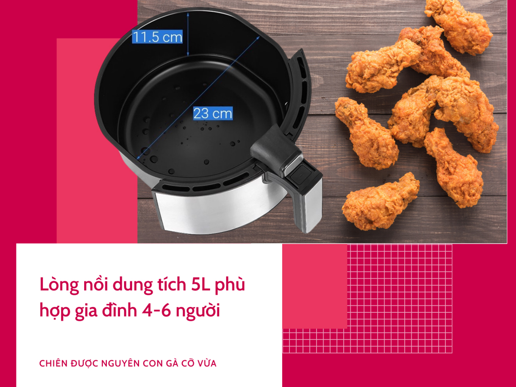 Nồi chiên không dầu điện tử Mishio MK221 - 5 lít