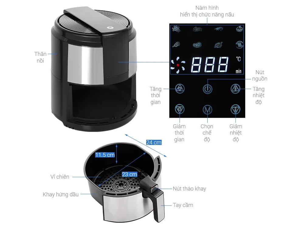 Nồi chiên không dầu điện tử Mishio MK221 - 5 lít